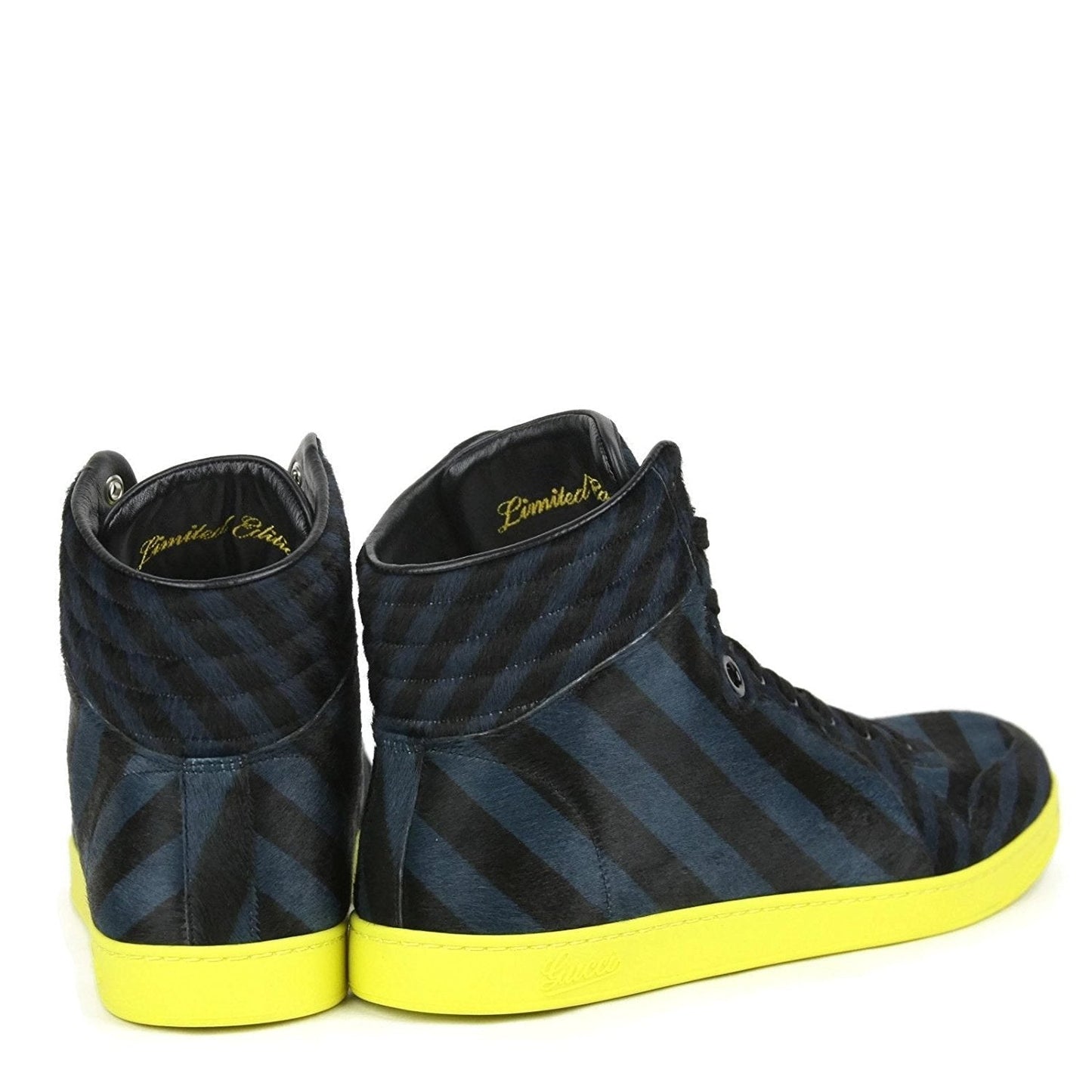 Gucci Men's Blue Black Calf Hair Leather High-top Limited Sneakers 357172 4180