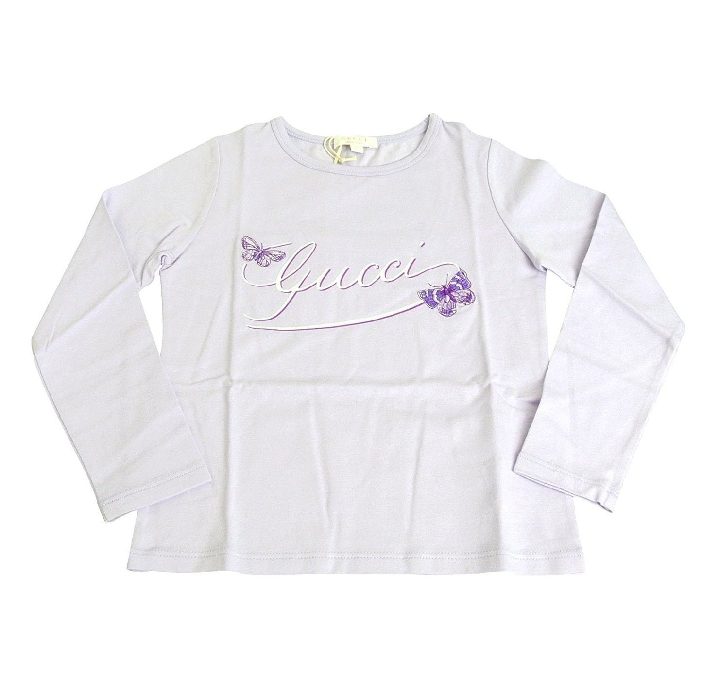 Gucci Kids Lilac Cotton Elastane Butterfly Embroidery Long Sleeve Top T Shirt 258571