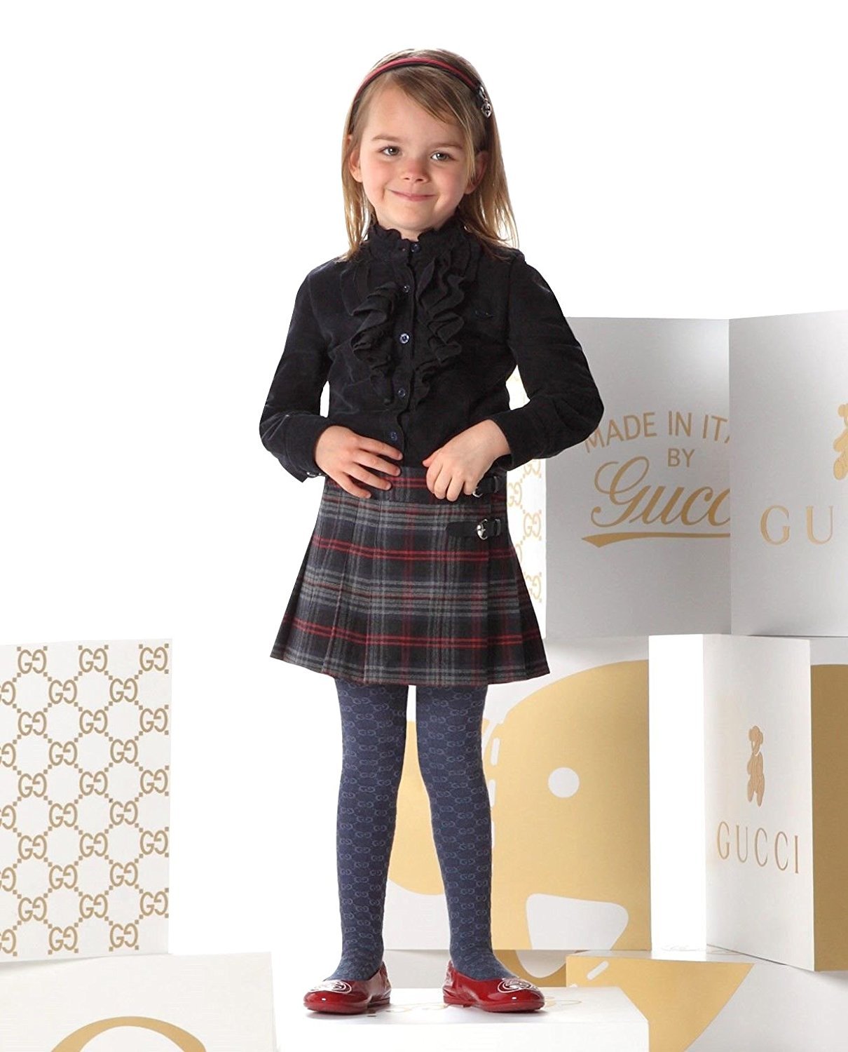 Gucci Kids Blue Cotton With Ruffled Detail Long Sleeve Top Shirt (Size 4)