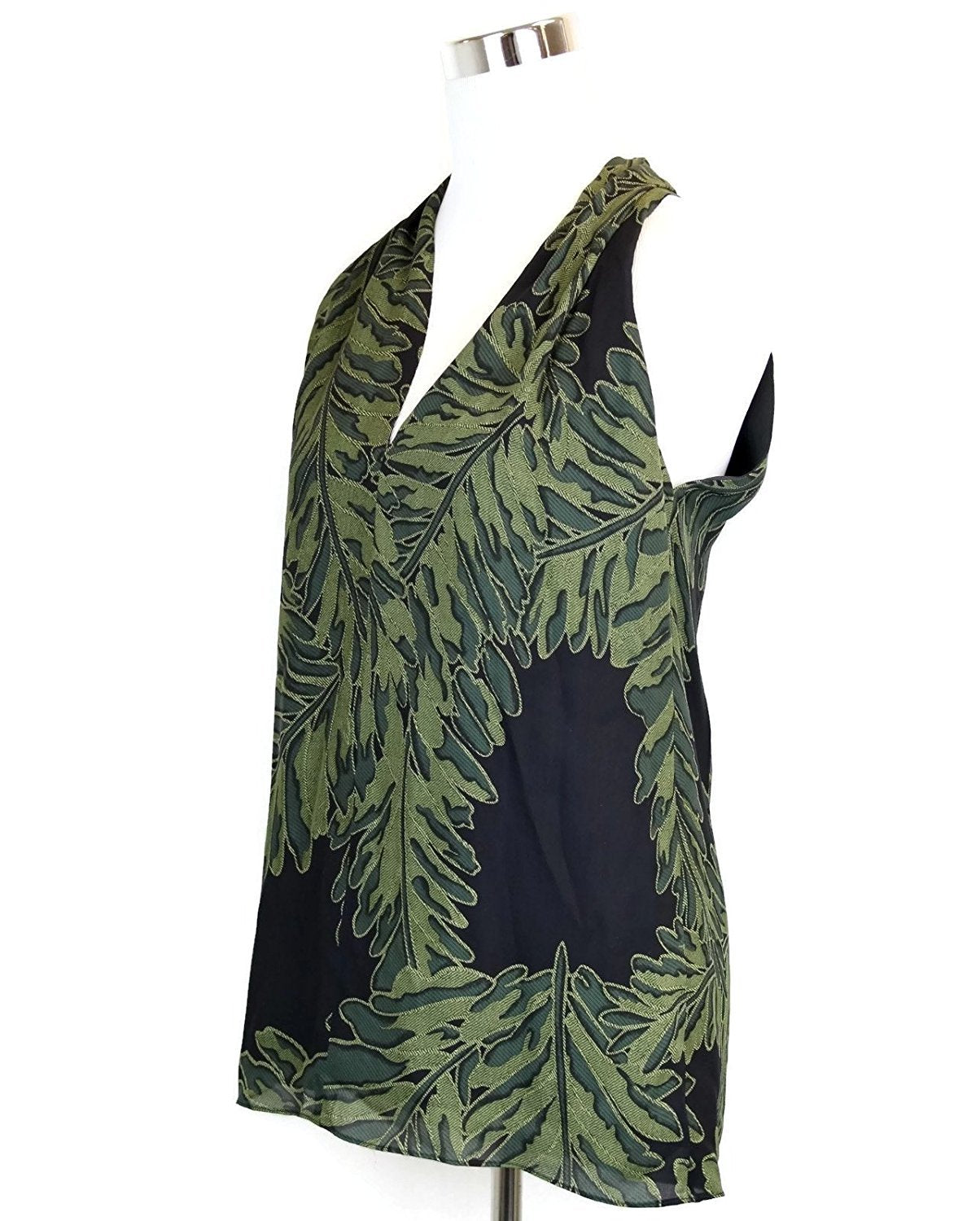 Gucci Women's Green Silk Leaf Printed Halter Top (Size 38)
