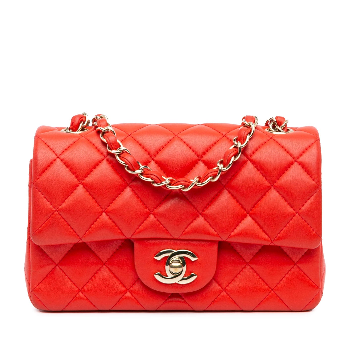Red Chanel Mini Rectangular Classic Lambskin Single Flap Crossbody Bag