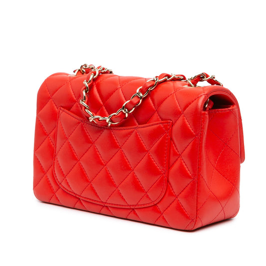 Red Chanel Mini Rectangular Classic Lambskin Single Flap Crossbody Bag
