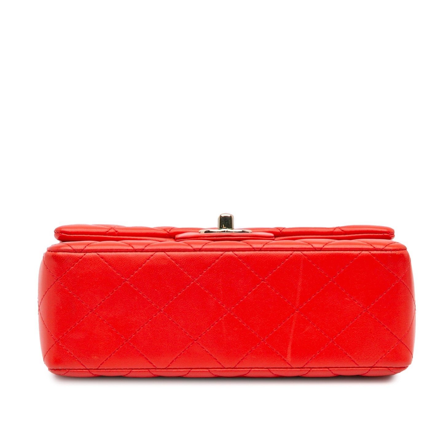 Red Chanel Mini Rectangular Classic Lambskin Single Flap Crossbody Bag