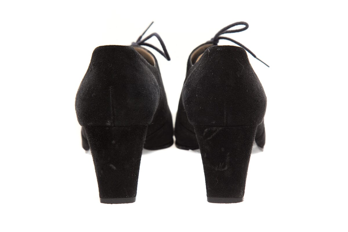Chanel Black Suede Lace Up Low Heels SZ 37