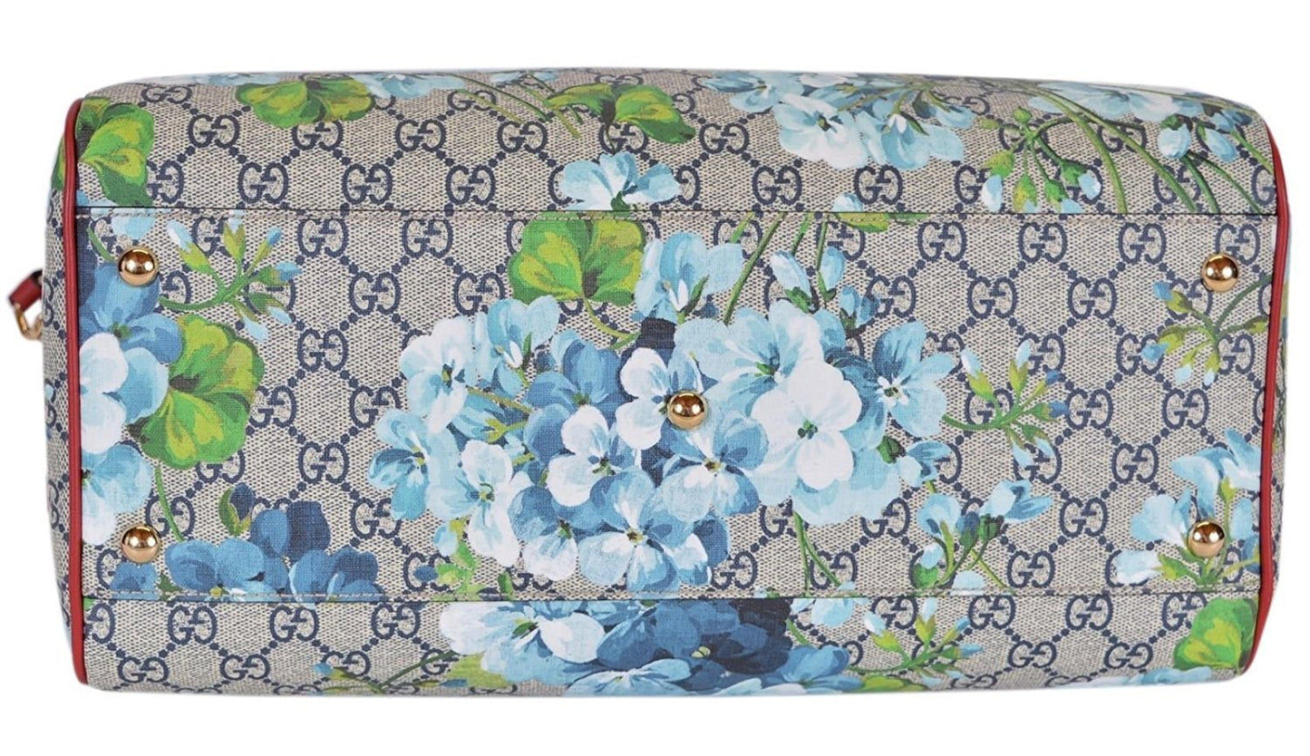 Gucci Blue GG Blooms Coated Canvas Medium Boston Top Handle Bag
