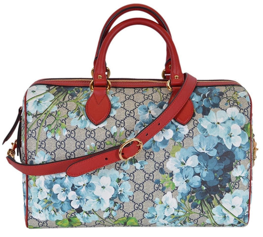 Gucci Blue GG Blooms Coated Canvas Medium Boston Top Handle Bag