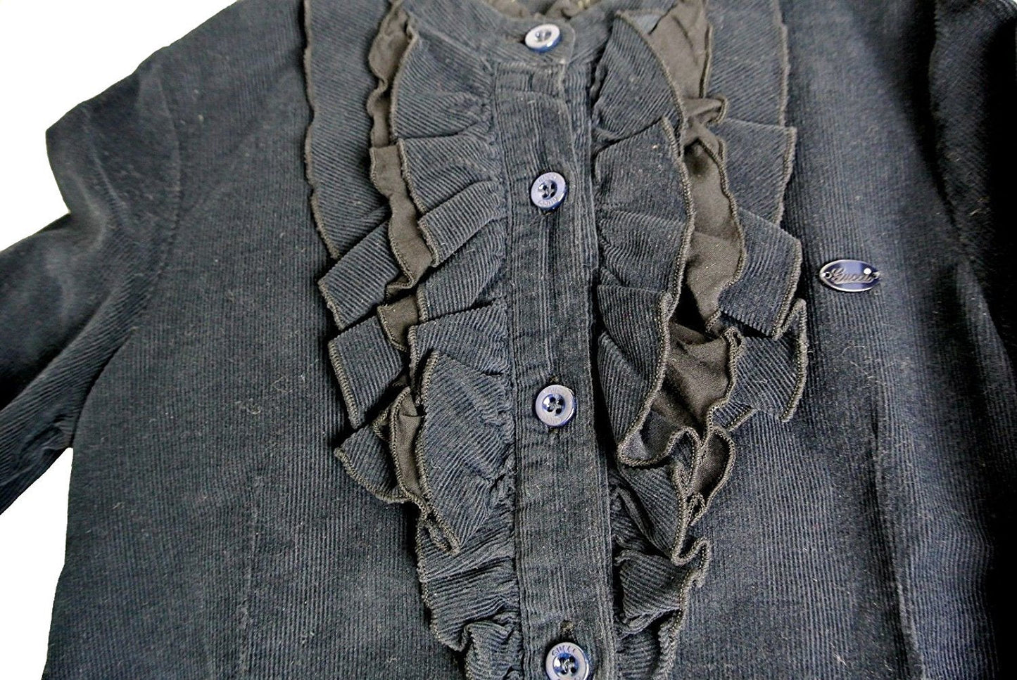 Gucci Kids Blue Cotton With Ruffled Detail Long Sleeve Top Shirt (Size 4)