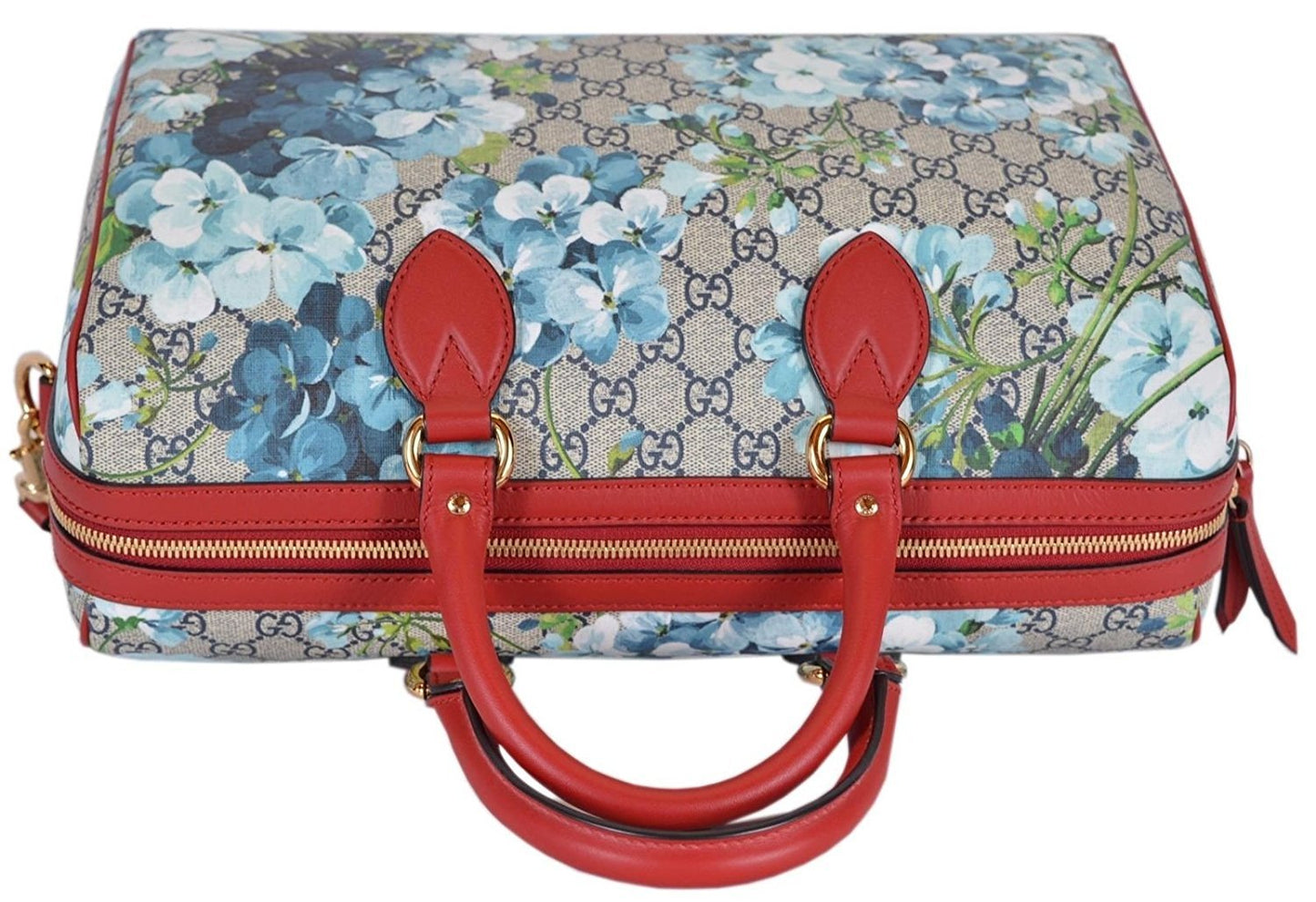 Gucci Blue GG Blooms Coated Canvas Medium Boston Top Handle Bag