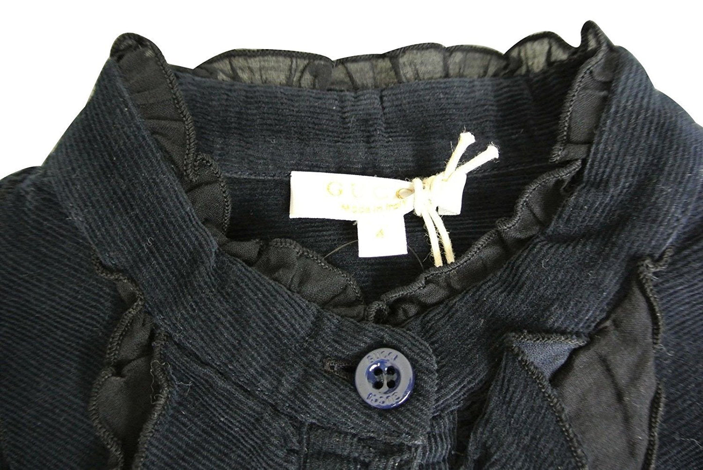 Gucci Kids Blue Cotton With Ruffled Detail Long Sleeve Top Shirt (Size 4)