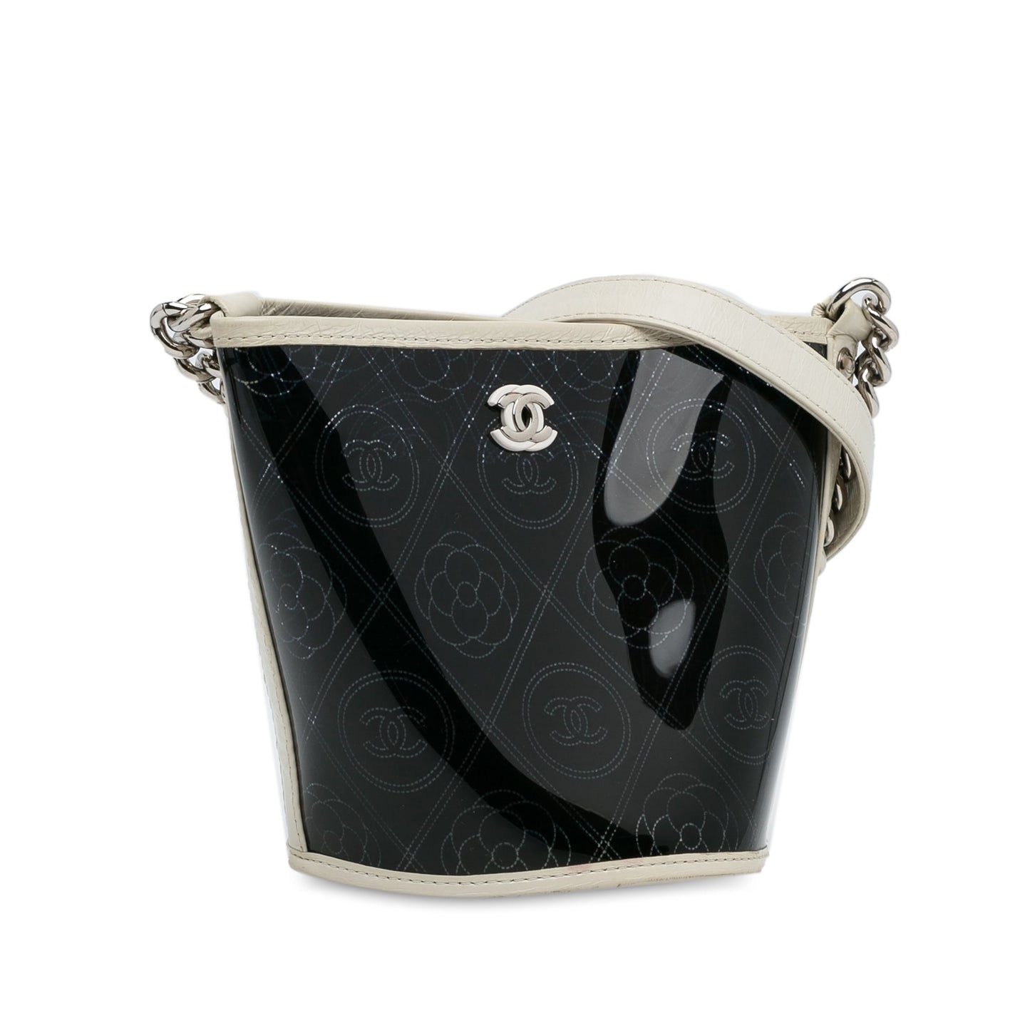 Black Chanel Crumpled Calfskin PVC Camellia Bucket