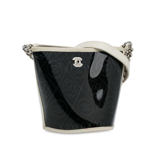 Black Chanel Crumpled Calfskin PVC Camellia Bucket