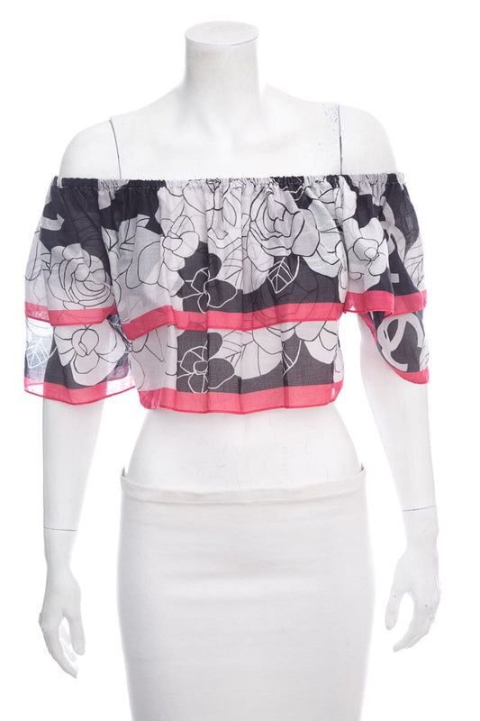 Chanel Black & White Off Shoulder Blouse SZ 38