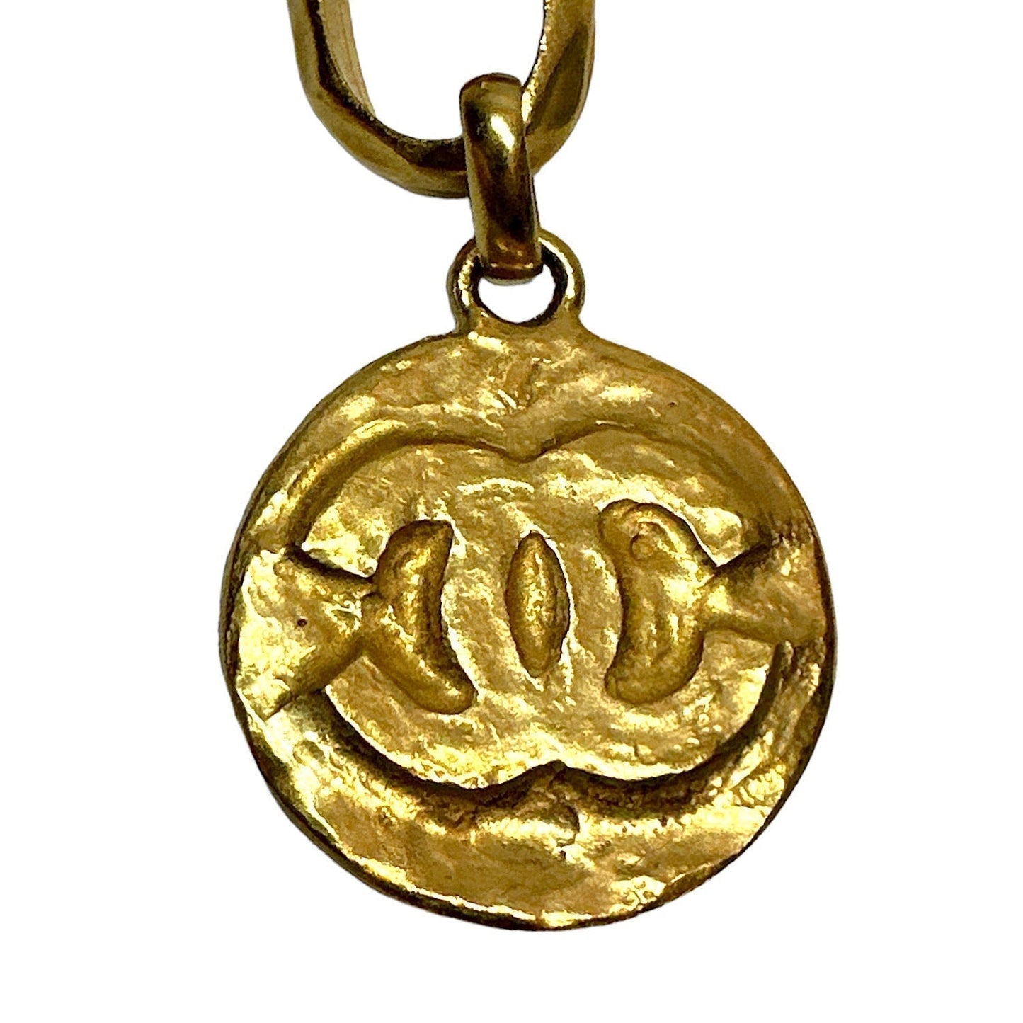 Chanel 1993 Vintage Gold Tone Hammered Metal Chain Letters Belt