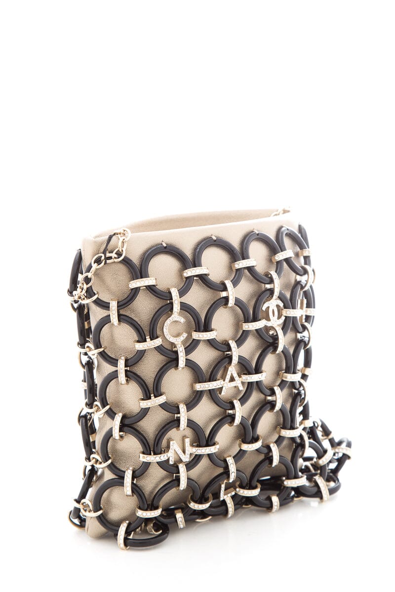 Chanel 2018 Limited Edition Black & Gold Leather & Chain Ring Cross-Body