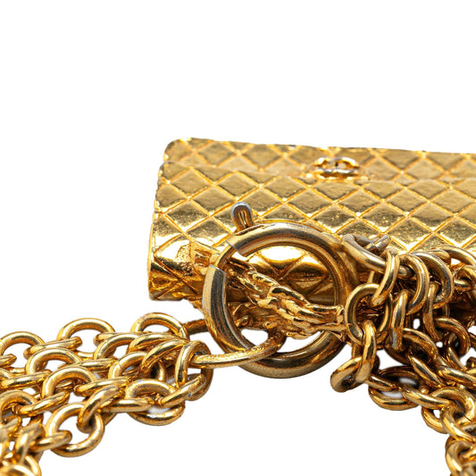 Gold Chanel Gold Plated Multi Chain Flap Bag Pendant Necklace