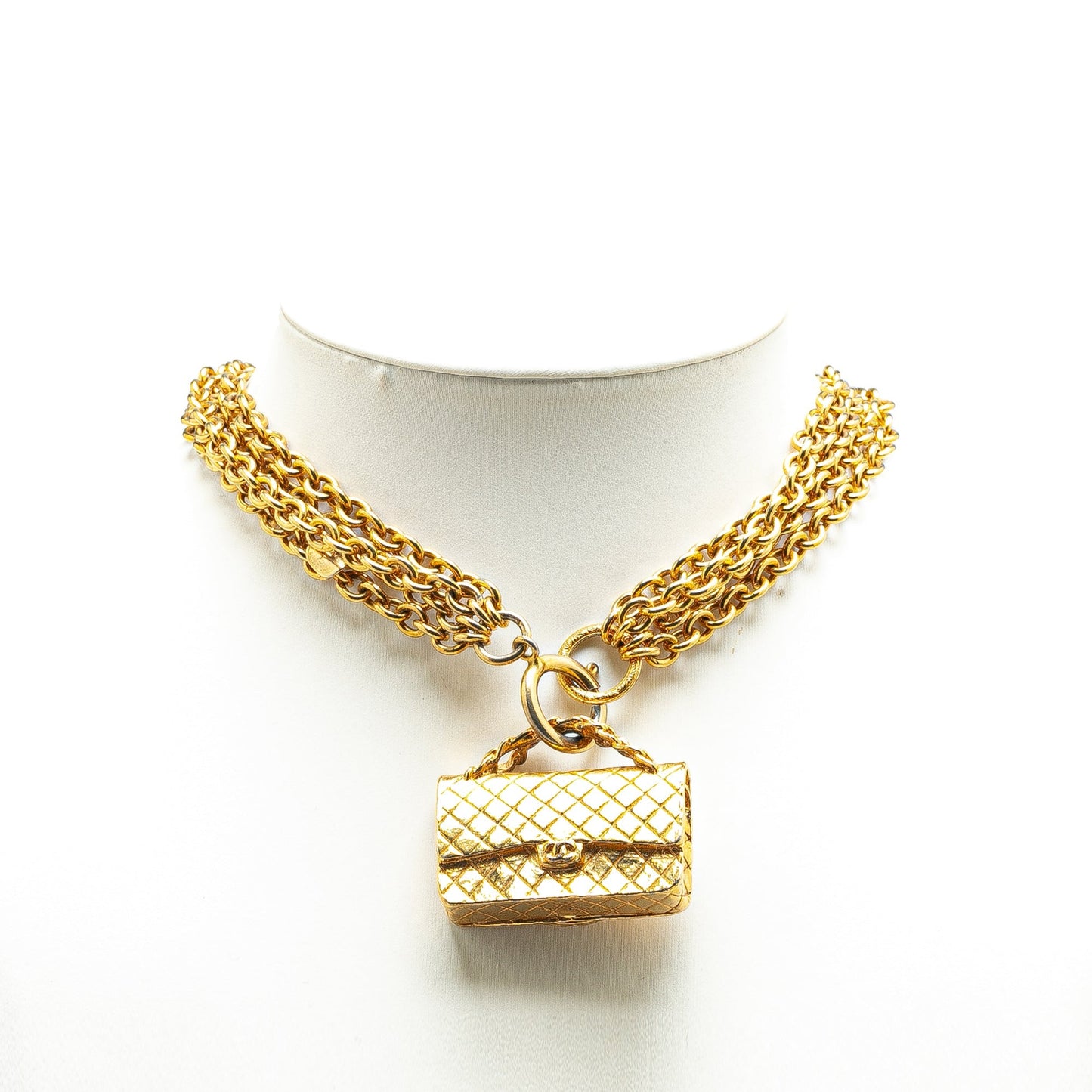 Gold Chanel Gold Plated Multi Chain Flap Bag Pendant Necklace