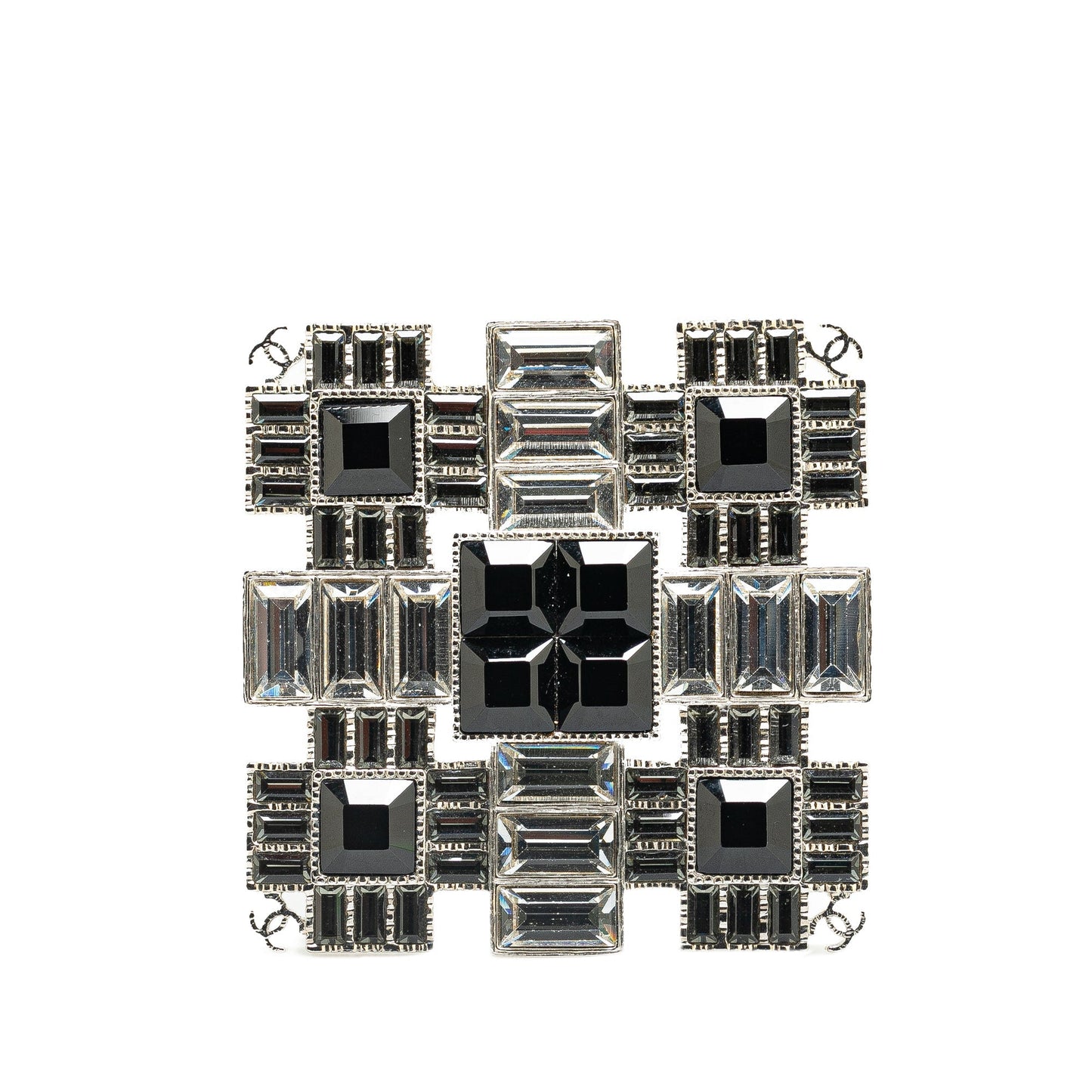 Silver Chanel Silver Plated  CC Crystal Square Brooch