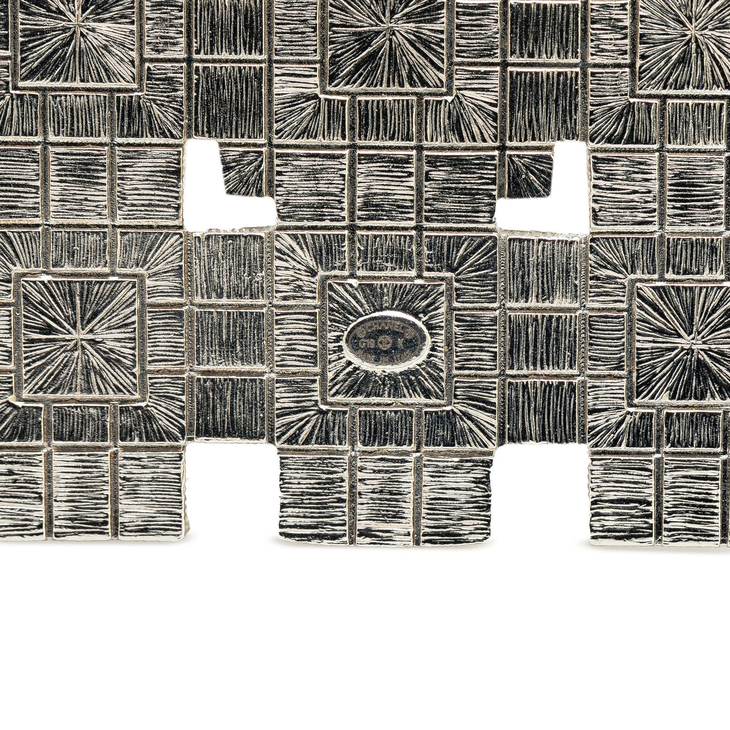 Silver Chanel Silver Plated  CC Crystal Square Brooch