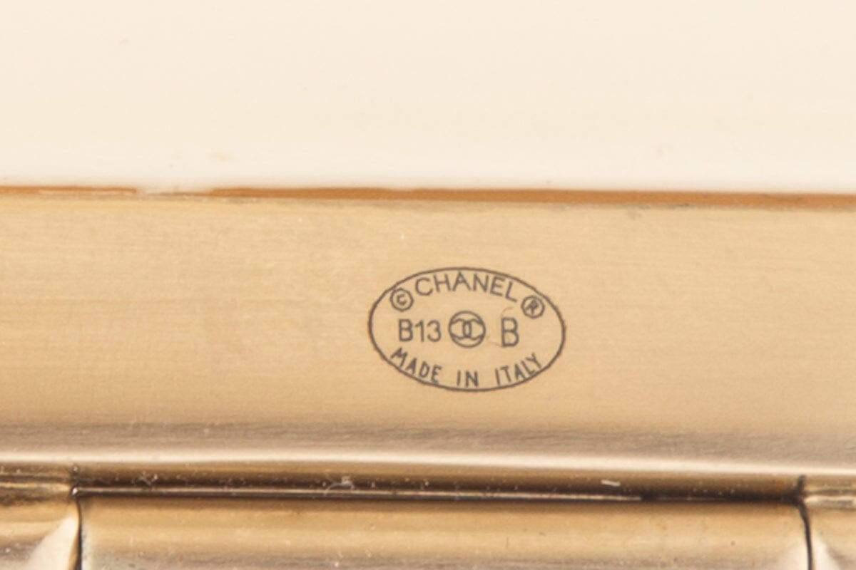 Chanel 2013 Cream Pearl & Yellow Studded Logo Cuff Bracelet