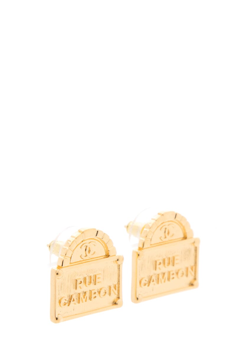 Chanel 2022 Gold Rue Cambon Stud Earrings