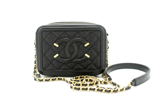 Chanel Cc Filigree Black Leather Shoulder Bag ()