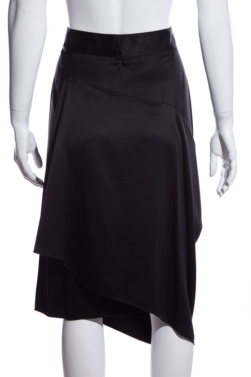 Chanel Black Silk Drapped Wrap Skirt SZ 46