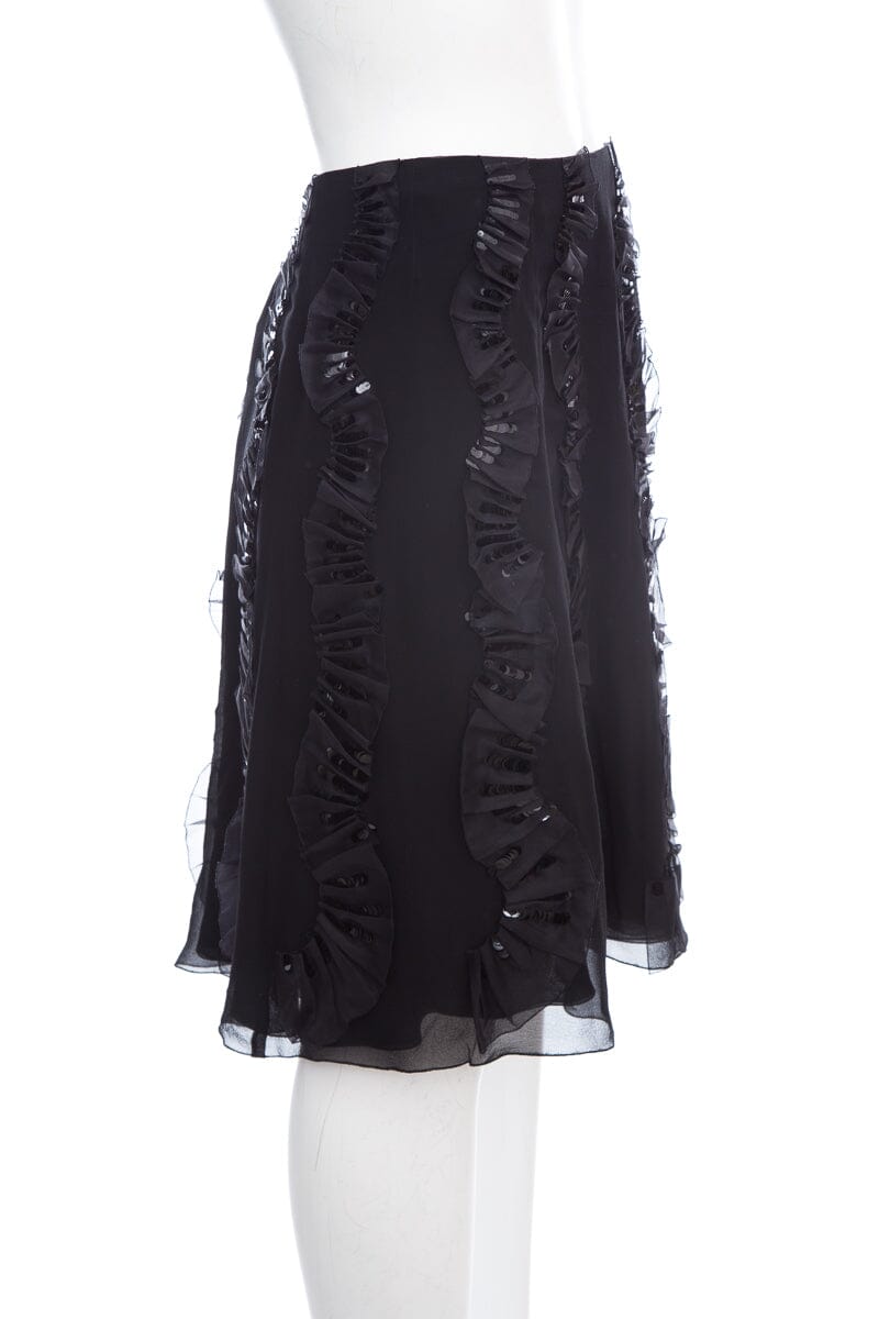Chanel Black Ruffle Detail Skirt SZ 40