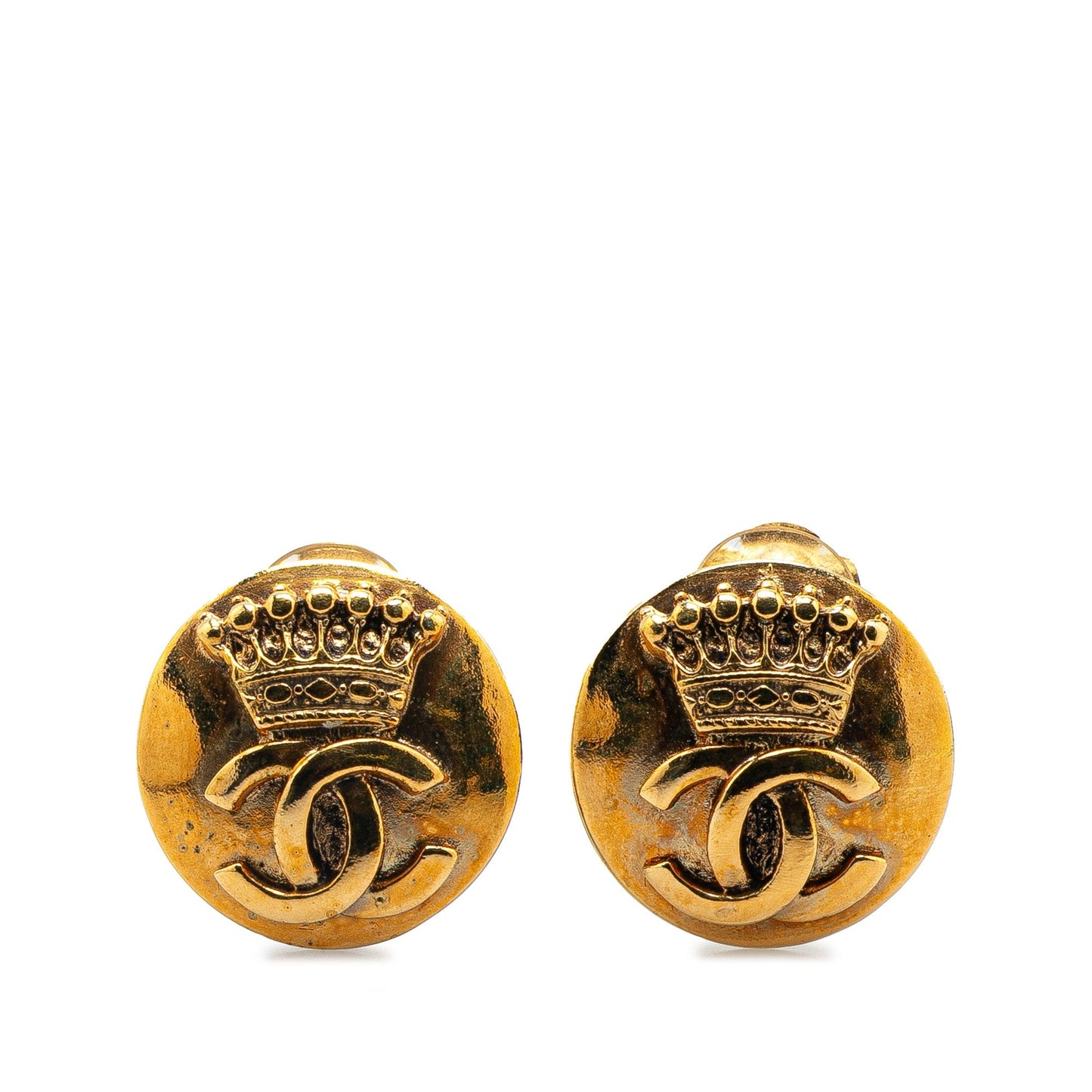 Gold Chanel Gold Plated CC Crown Clip On Earrings