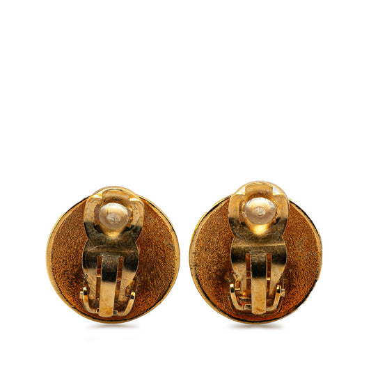 Gold Chanel Gold Plated CC Crown Clip On Earrings