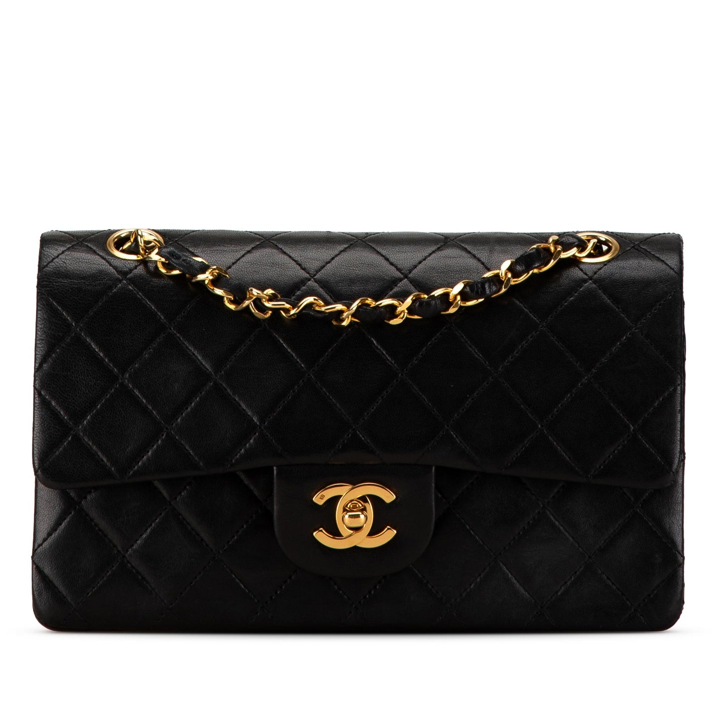 Black Chanel Small Classic Lambskin Double Flap Shoulder Bag