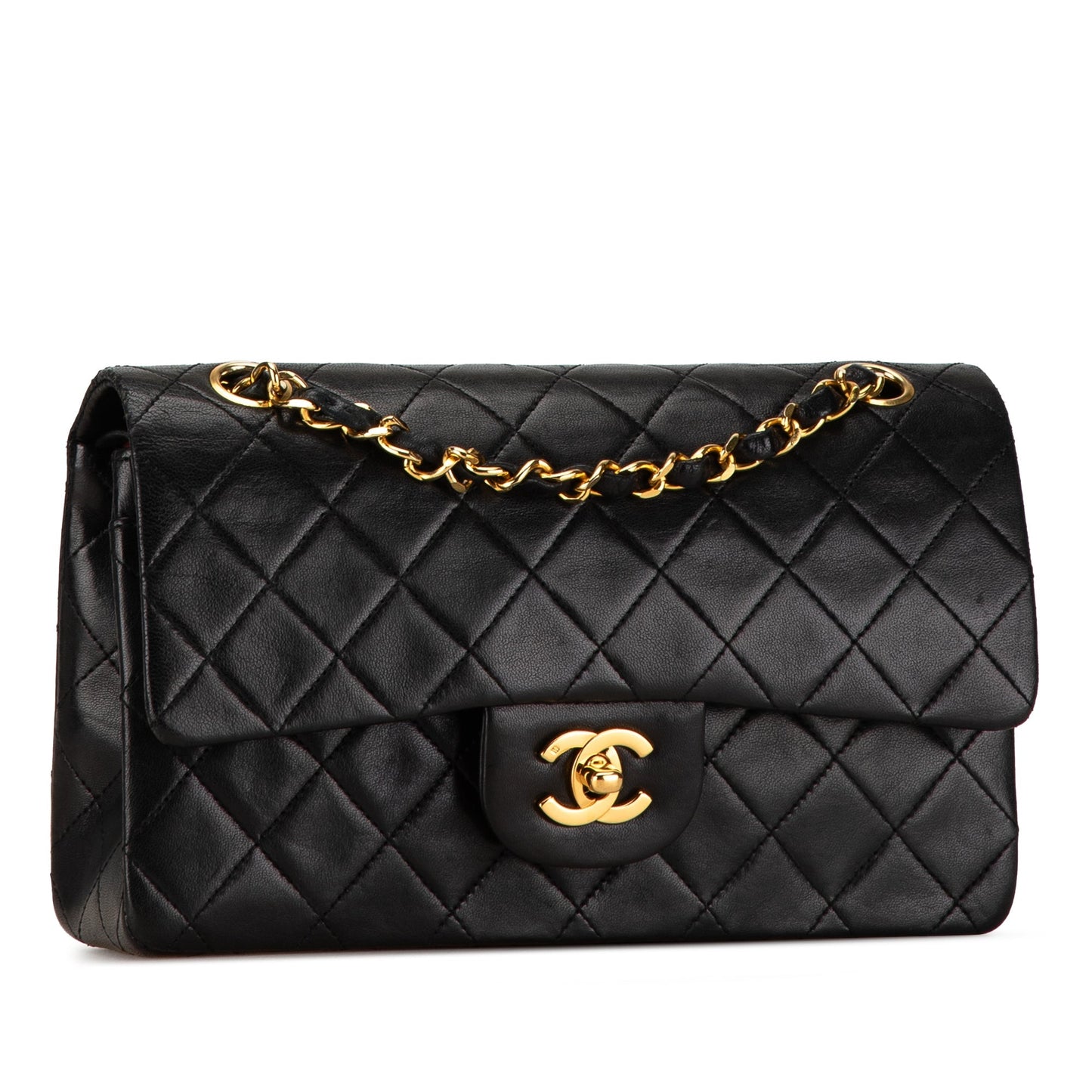 Black Chanel Small Classic Lambskin Double Flap Shoulder Bag