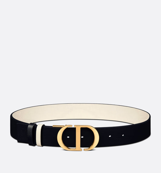 30 Montaigne Reversible Belt • Black and Latte Smooth Calfskin, 35 MM
