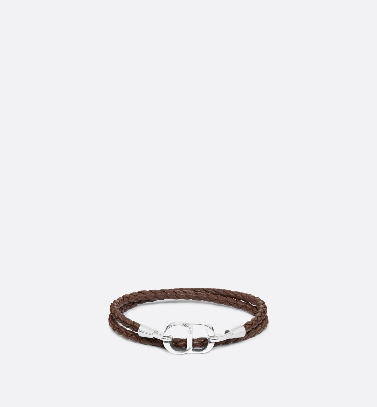 CD Icon Braided Leather Bracelet • Brown Calfskin and Silver-Finish Brass