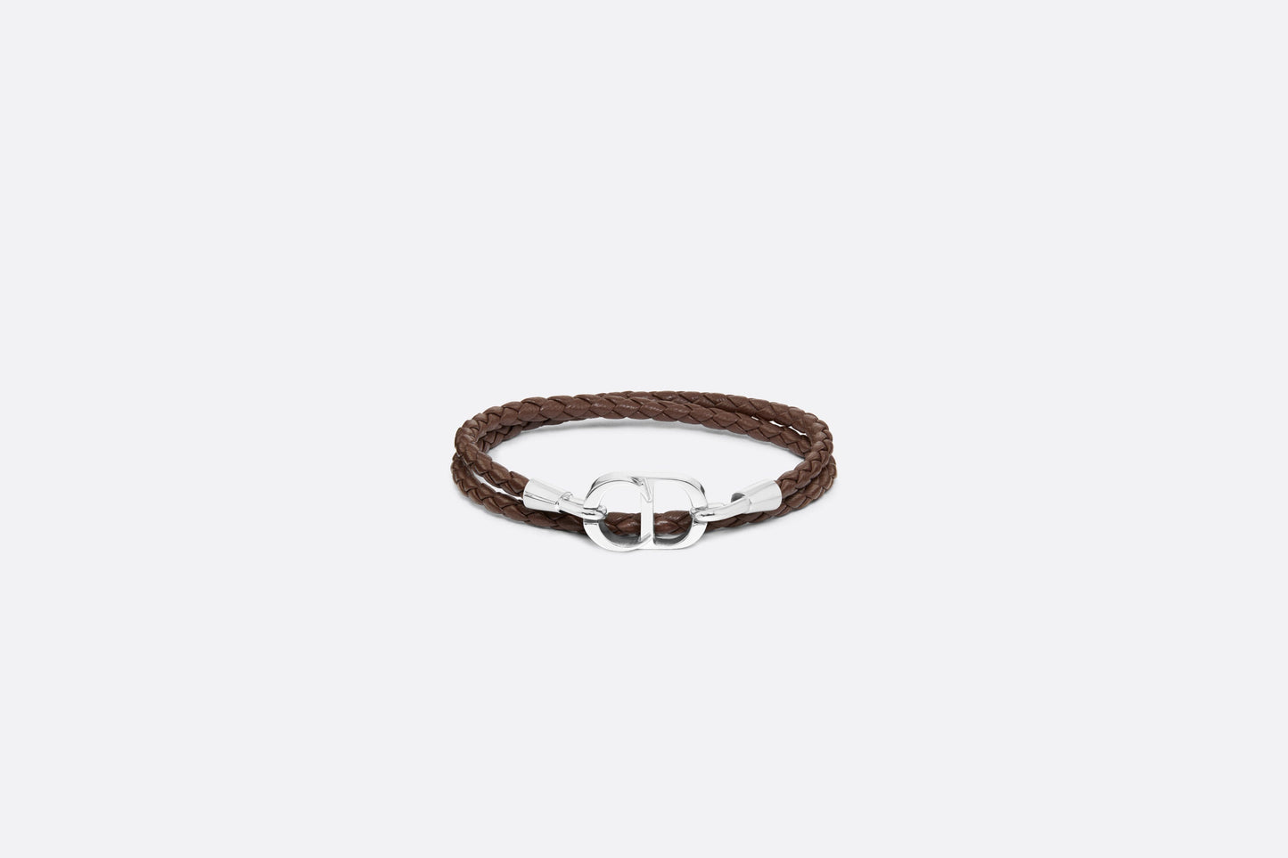 CD Icon Braided Leather Bracelet • Brown Calfskin and Silver-Finish Brass