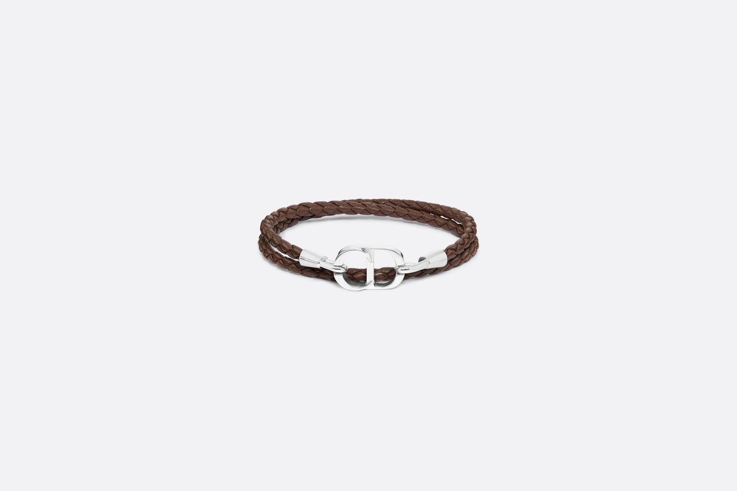 CD Icon Braided Leather Bracelet • Brown Calfskin and Silver-Finish Brass