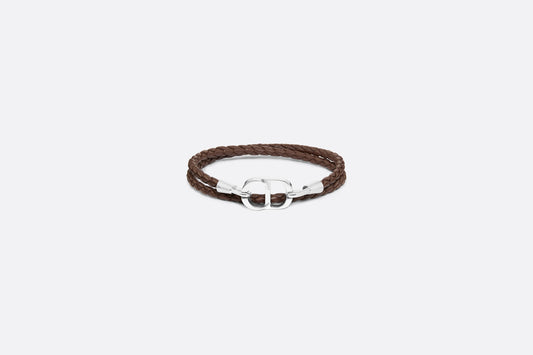 CD Icon Braided Leather Bracelet • Brown Calfskin and Silver-Finish Brass