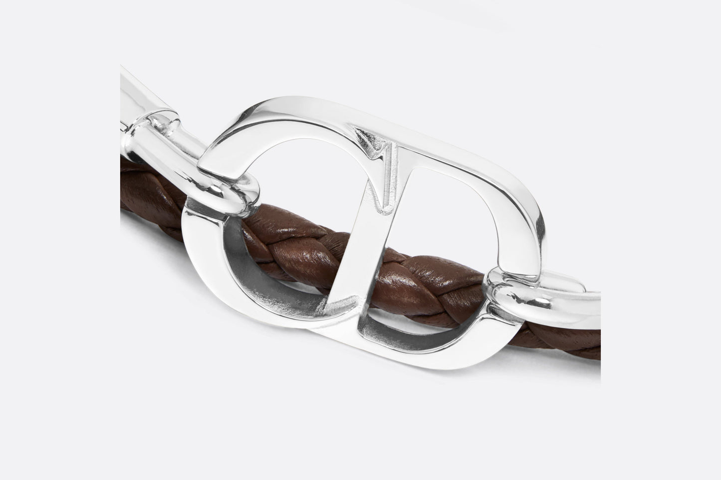 CD Icon Braided Leather Bracelet • Brown Calfskin and Silver-Finish Brass