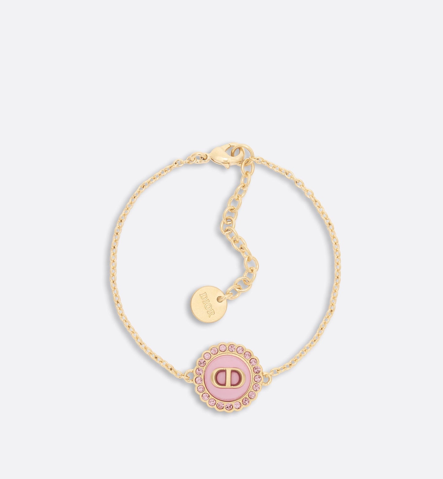 Petit CD Bracelet • Gold-Finish Metal, Pink Crystals and Light Pink Glass