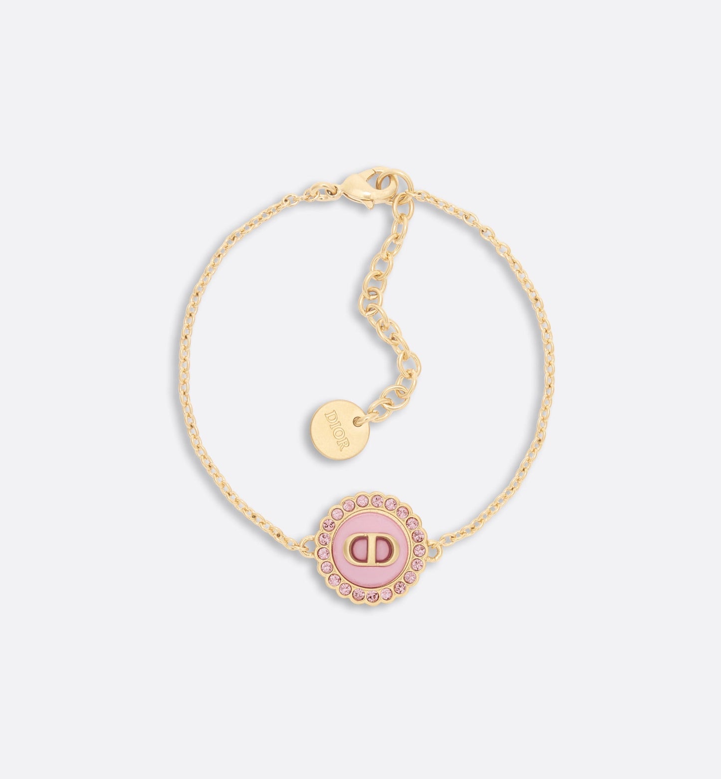 Petit CD Bracelet • Gold-Finish Metal, Pink Crystals and Light Pink Glass