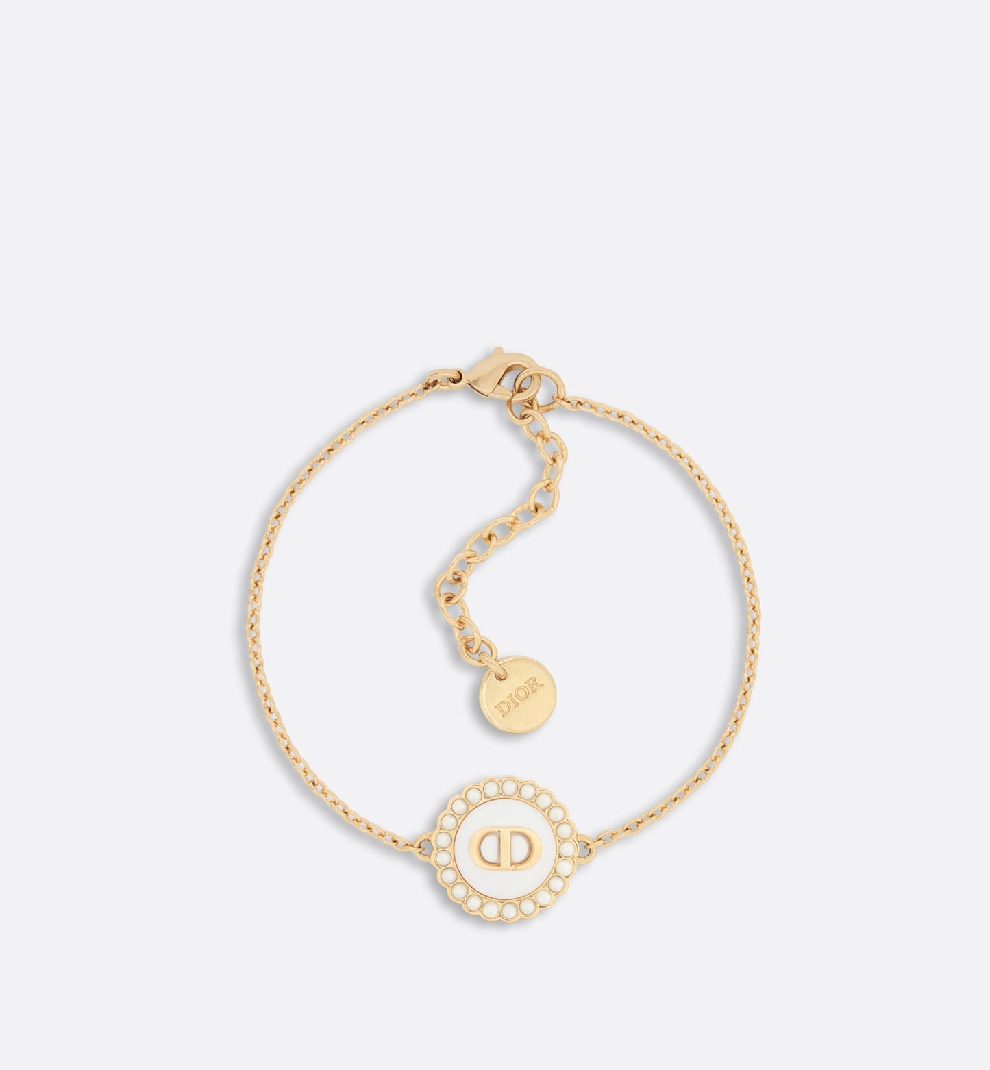 Petit CD Bracelet • Gold-Finish Metal with White Resin Pearls and Latte Glass