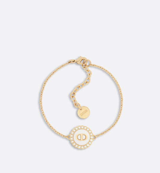 Petit CD Bracelet • Gold-Finish Metal with White Resin Pearls and Latte Glass