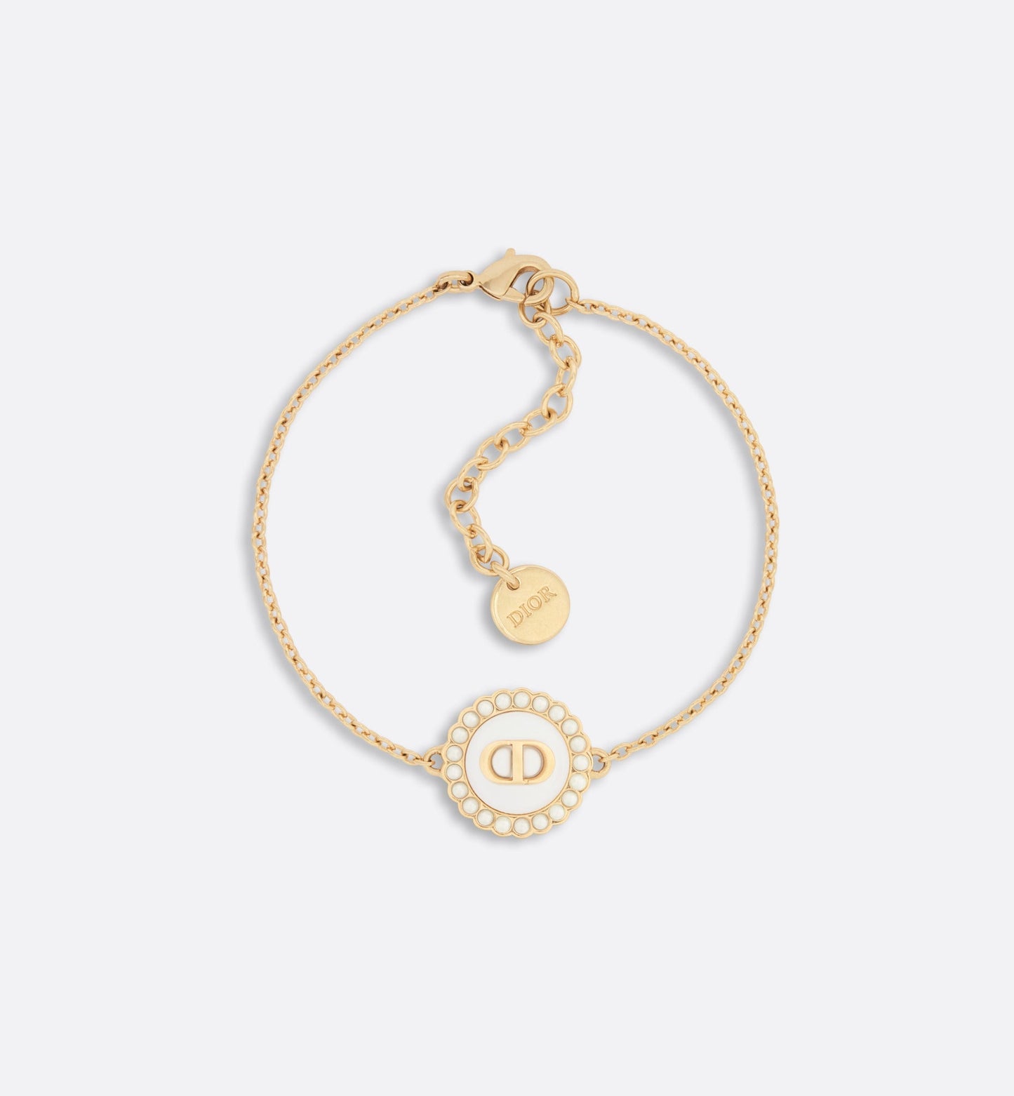 Petit CD Bracelet • Gold-Finish Metal with White Resin Pearls and Latte Glass