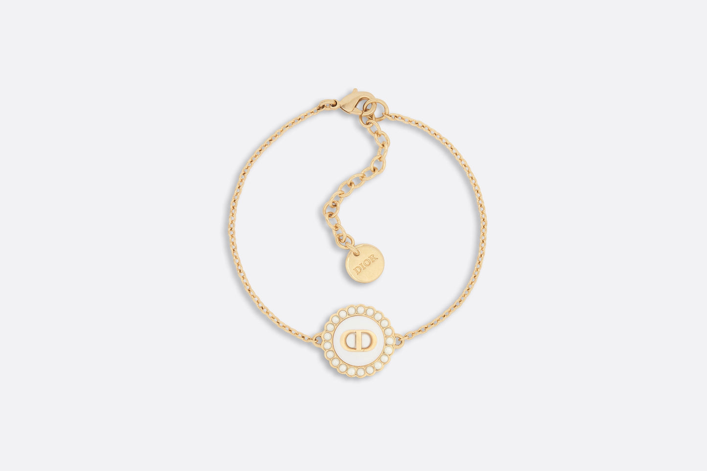 Petit CD Bracelet • Gold-Finish Metal with White Resin Pearls and Latte Glass