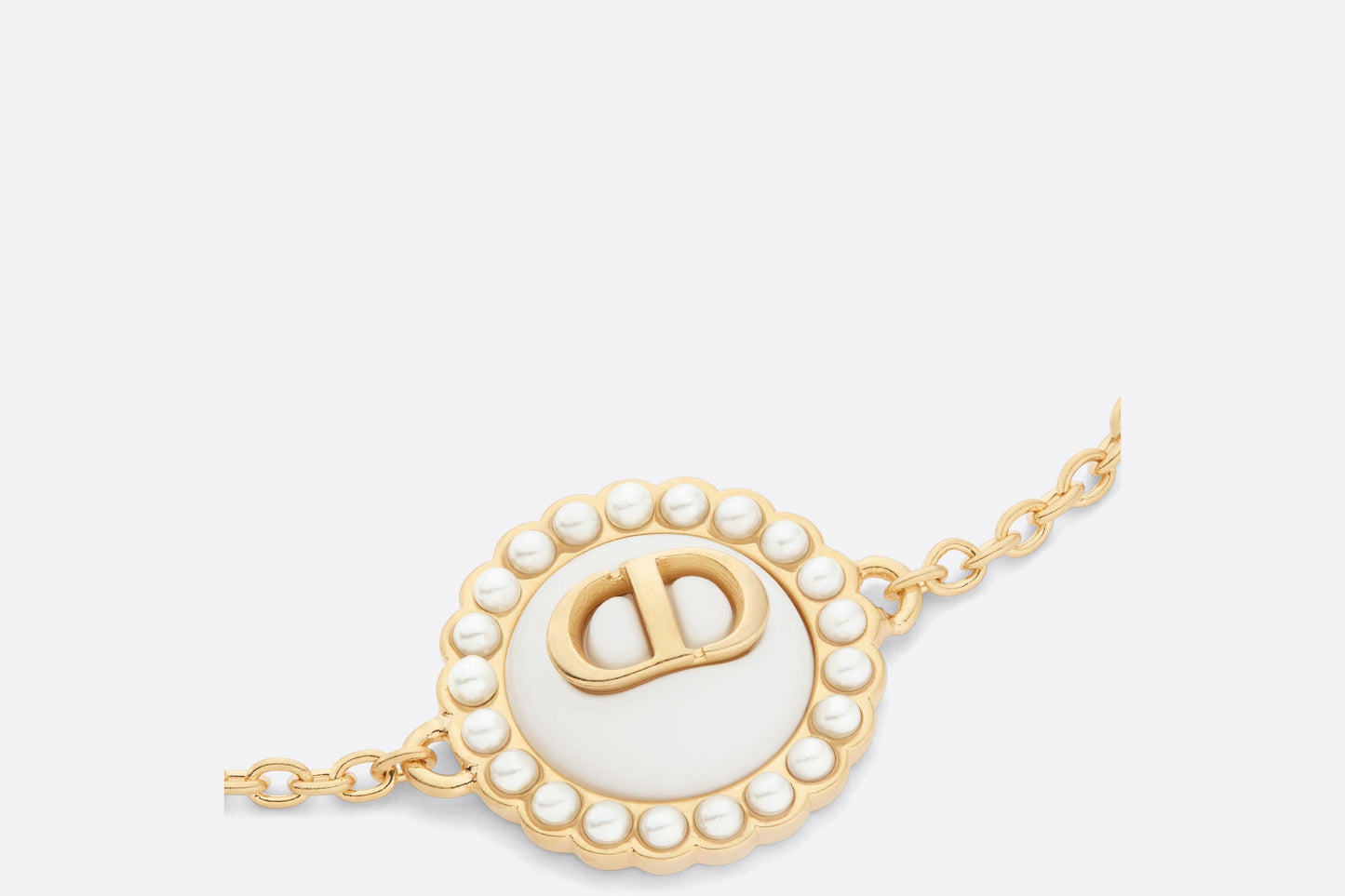 Petit CD Bracelet • Gold-Finish Metal with White Resin Pearls and Latte Glass