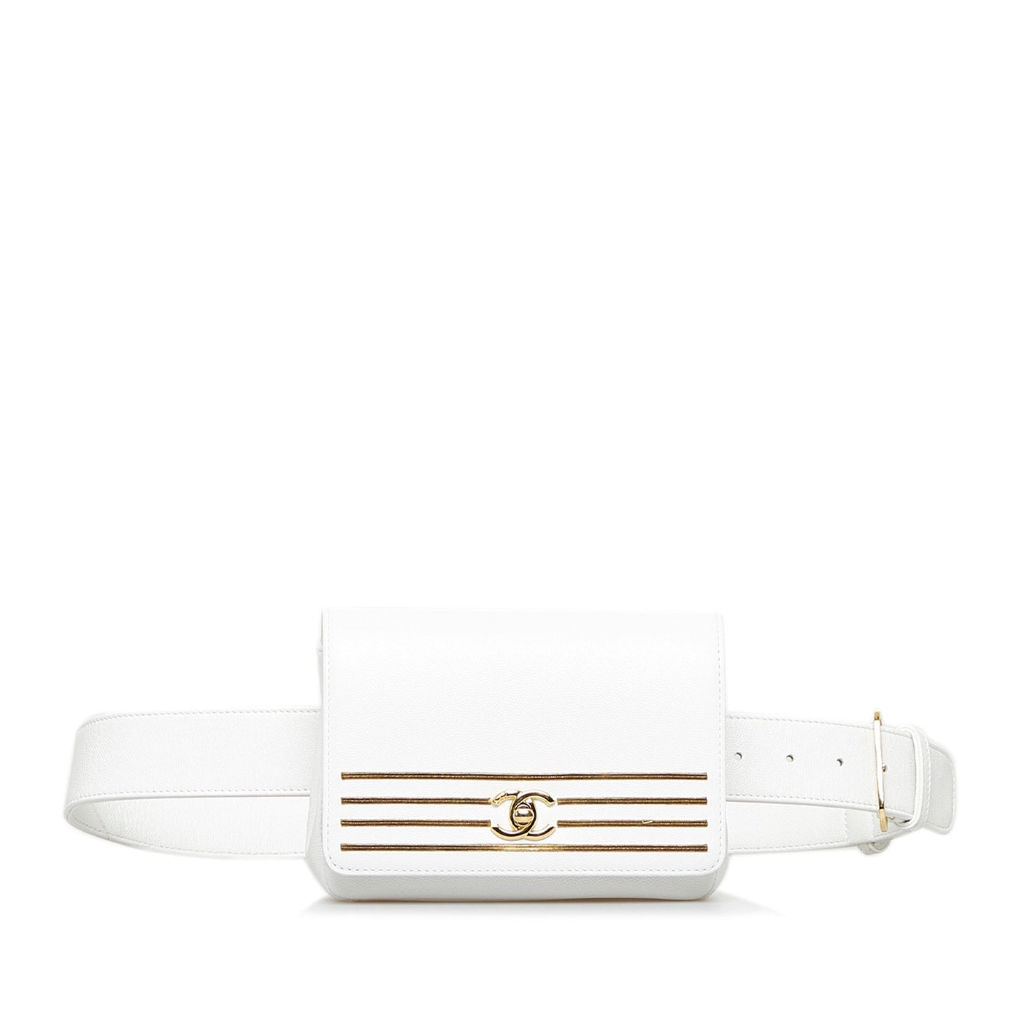White Chanel Captain Gold Belt Bag