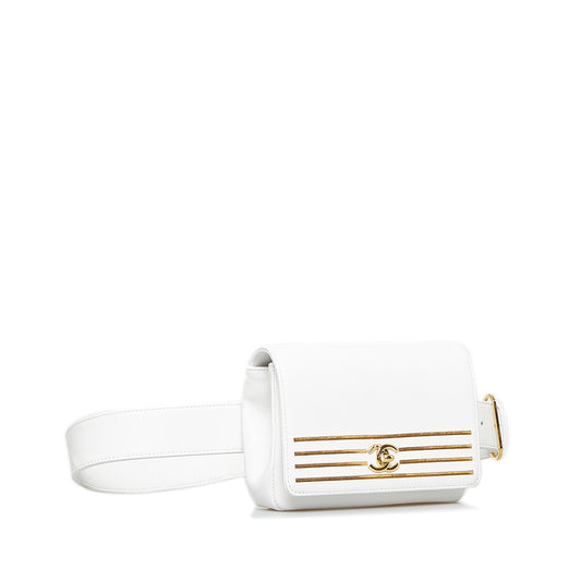 White Chanel Captain Gold Belt Bag