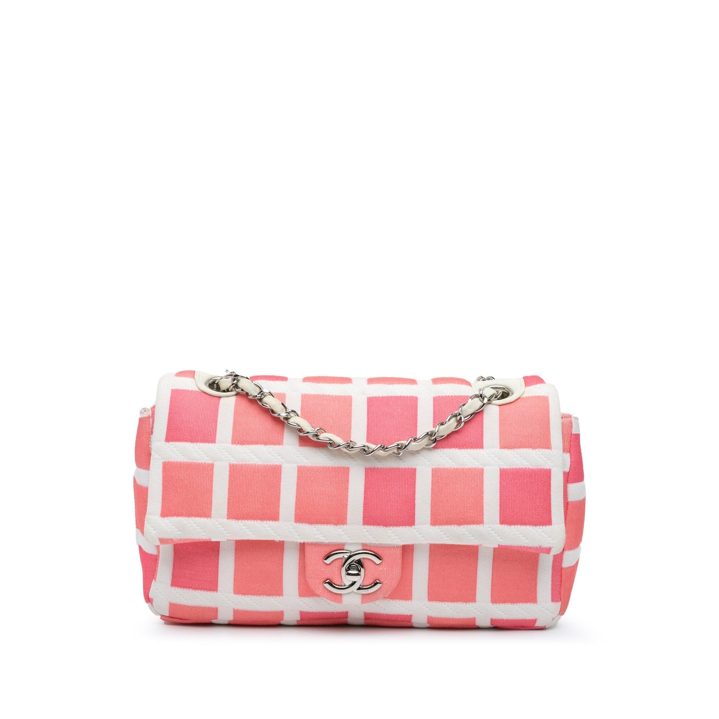 Pink Chanel Medium Jersey Grid Single Flap Shoulder Bag