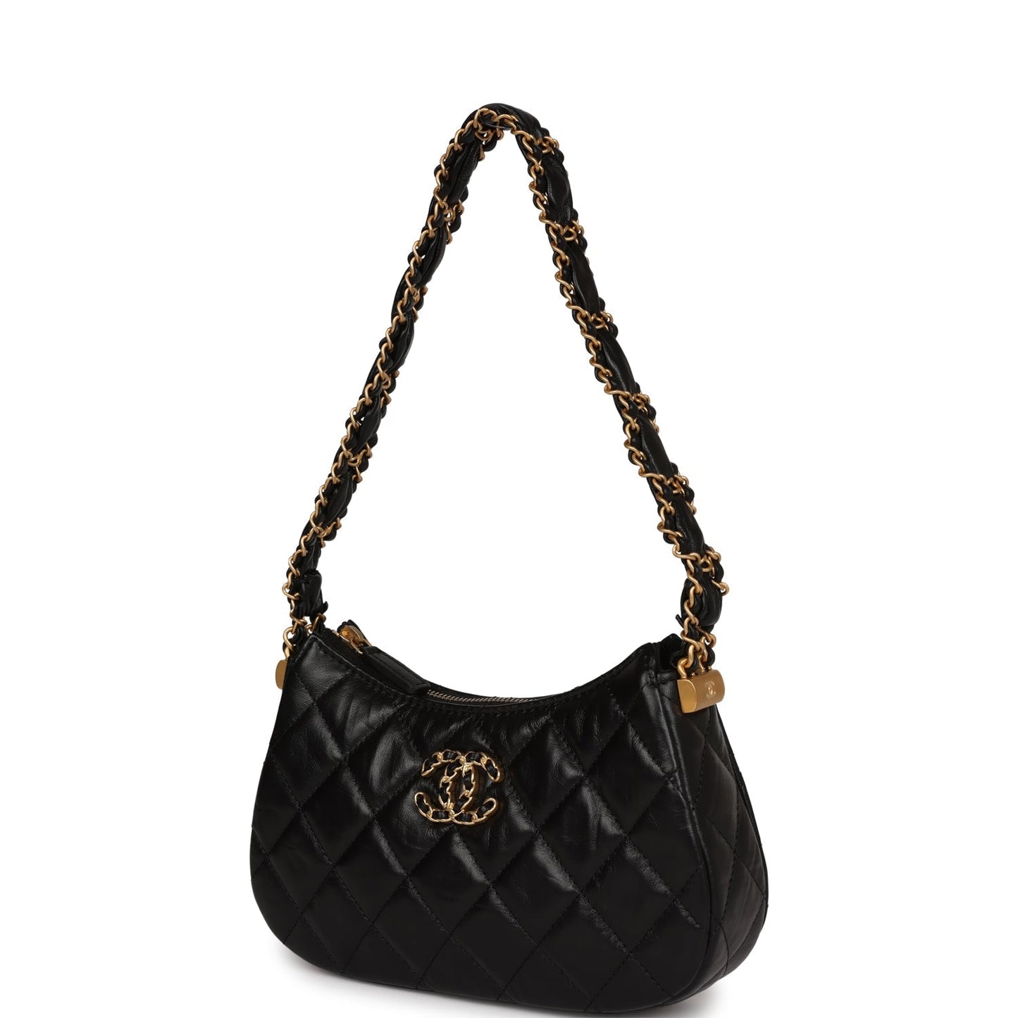 Chanel 19 Hobo Bag Black Aged Calfskin Brushed Gold Hardware