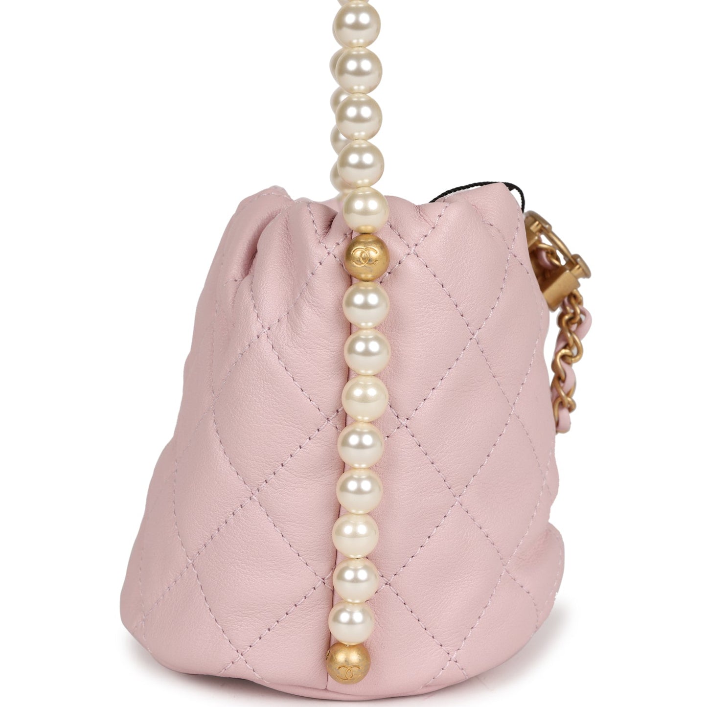 Chanel "About Pearls" Mini Drawstring Bucket Bag Pink Calfskin Brushed Gold Hardware