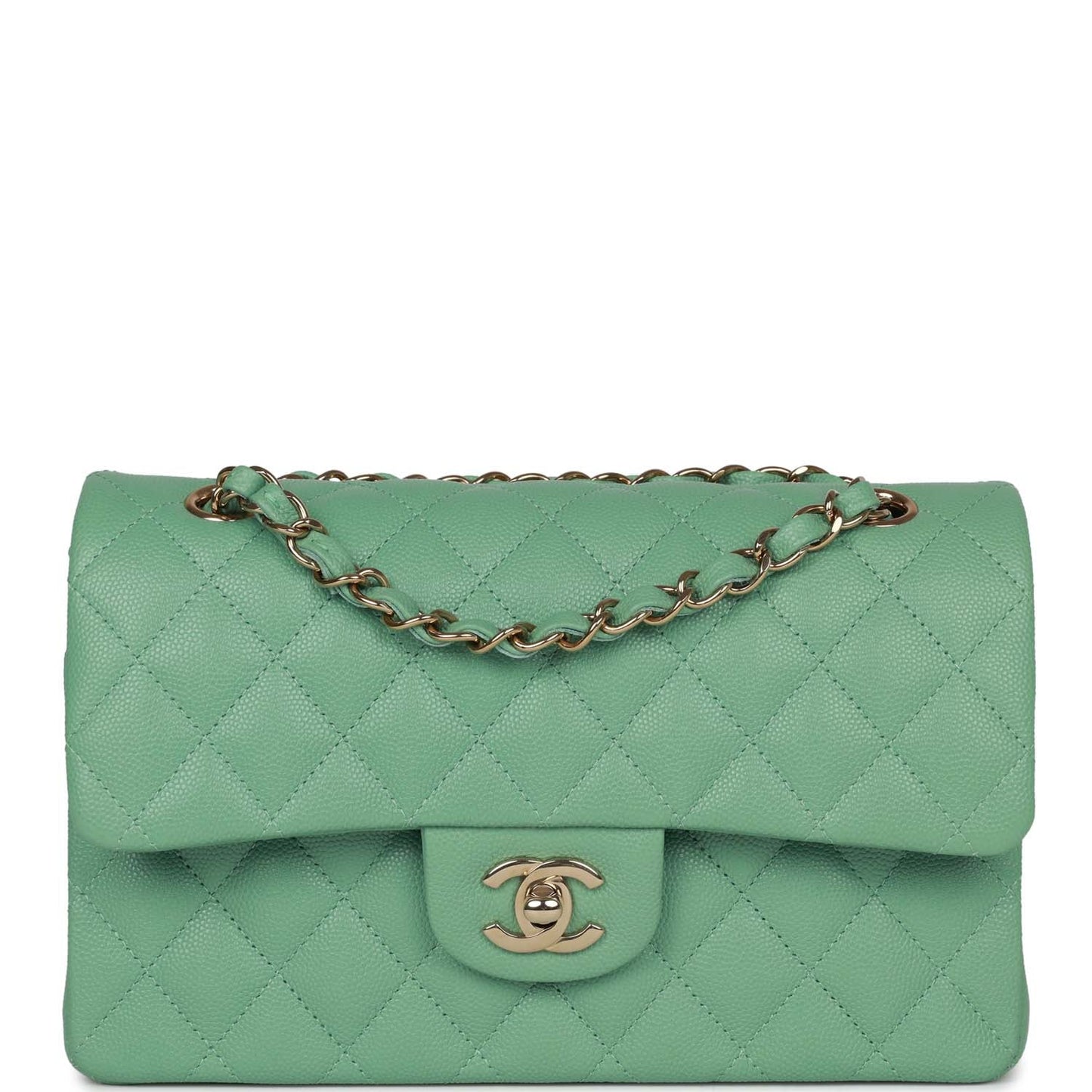Chanel bagSmall Classic Double Flap Green Caviar Light Gold Hardware